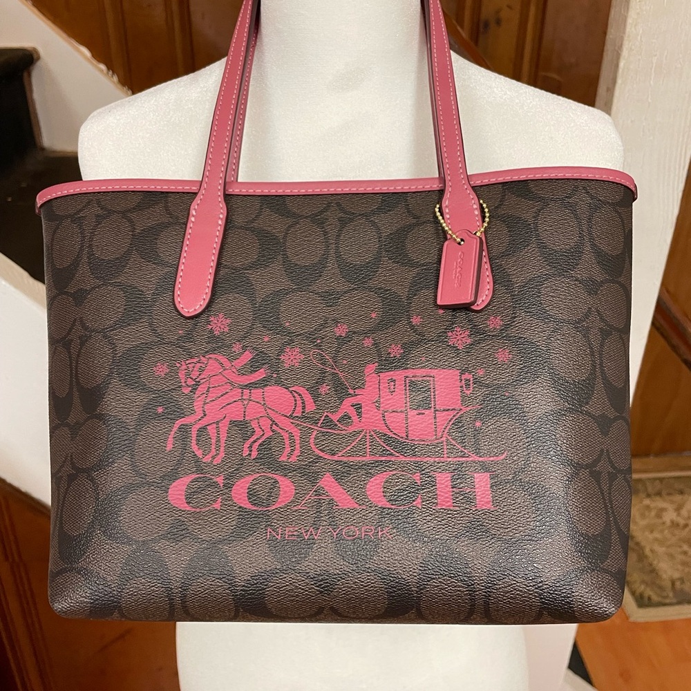 NWT Coach Signature Brown/Rouge Mini City Tote